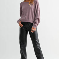 Raw Edge Waffle Knit Boatneck Pullover