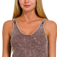 Stone Washed V Neck Padded Bra Top