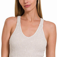 Stone Washed V Neck Padded Bra Top