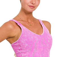 Stone Washed V Neck Padded Bra Top