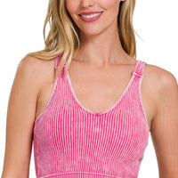 Stone Washed V Neck Padded Bra Top