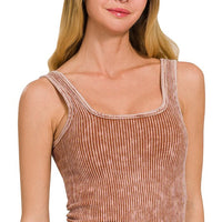 Stone Washed Padded Ribbed Crop Tank