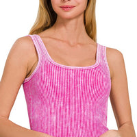 Stone Washed Padded Ribbed Crop Tank