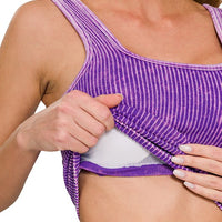 Stone Washed Padded Ribbed Crop Tank