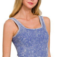 Stone Washed Padded Ribbed Crop Tank