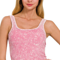 Stone Washed Padded Ribbed Crop Tank