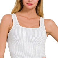 Stone Washed Padded Ribbed Crop Tank