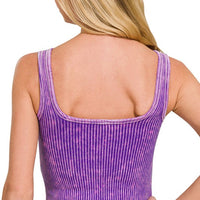 Stone Washed Padded Ribbed Crop Tank