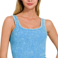 Stone Washed Padded Ribbed Crop Tank