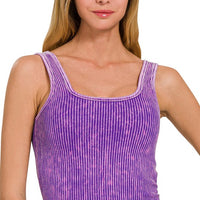 Stone Washed Padded Ribbed Crop Tank