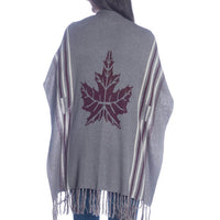 Knitted Cape with Fringe and Leaf Design on the Back