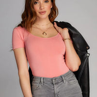 C'est Moi Bamboo Double Scoop Neck Tee
