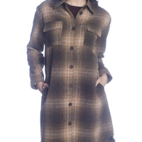 Long Body Button-Up Shirt Jacket with Chest and Side Seam Pockets