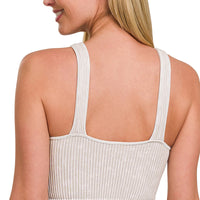Stone Washed V Neck Padded Bra Top