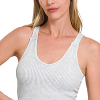 Stone Washed V Neck Padded Bra Top