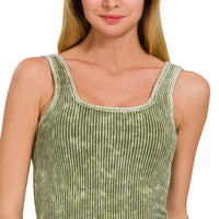 Stone Washed Padded Ribbed Crop Tank