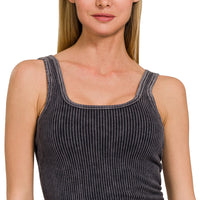 Stone Washed Padded Ribbed Crop Tank