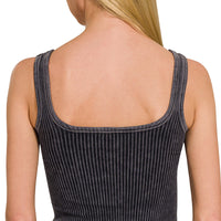 Stone Washed Padded Ribbed Crop Tank