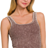 Stone Washed Padded Ribbed Crop Tank
