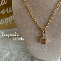 Square Glass Keepsake Double Clasp Locket Necklace