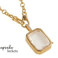 Square Glass Keepsake Double Clasp Locket Necklace