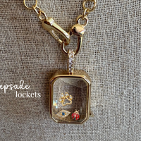 Square Glass Keepsake Double Clasp Locket Necklace