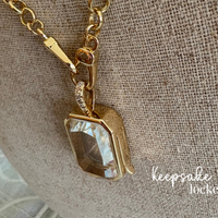 Square Glass Keepsake Double Clasp Locket Necklace