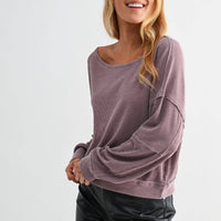 Raw Edge Waffle Knit Boatneck Pullover
