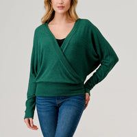 Surplice Crossover Brushed Knit Top