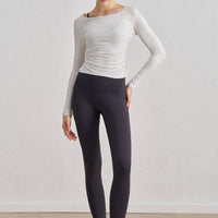 Julia Side Ruched Ribbed Long Sleeve Top
