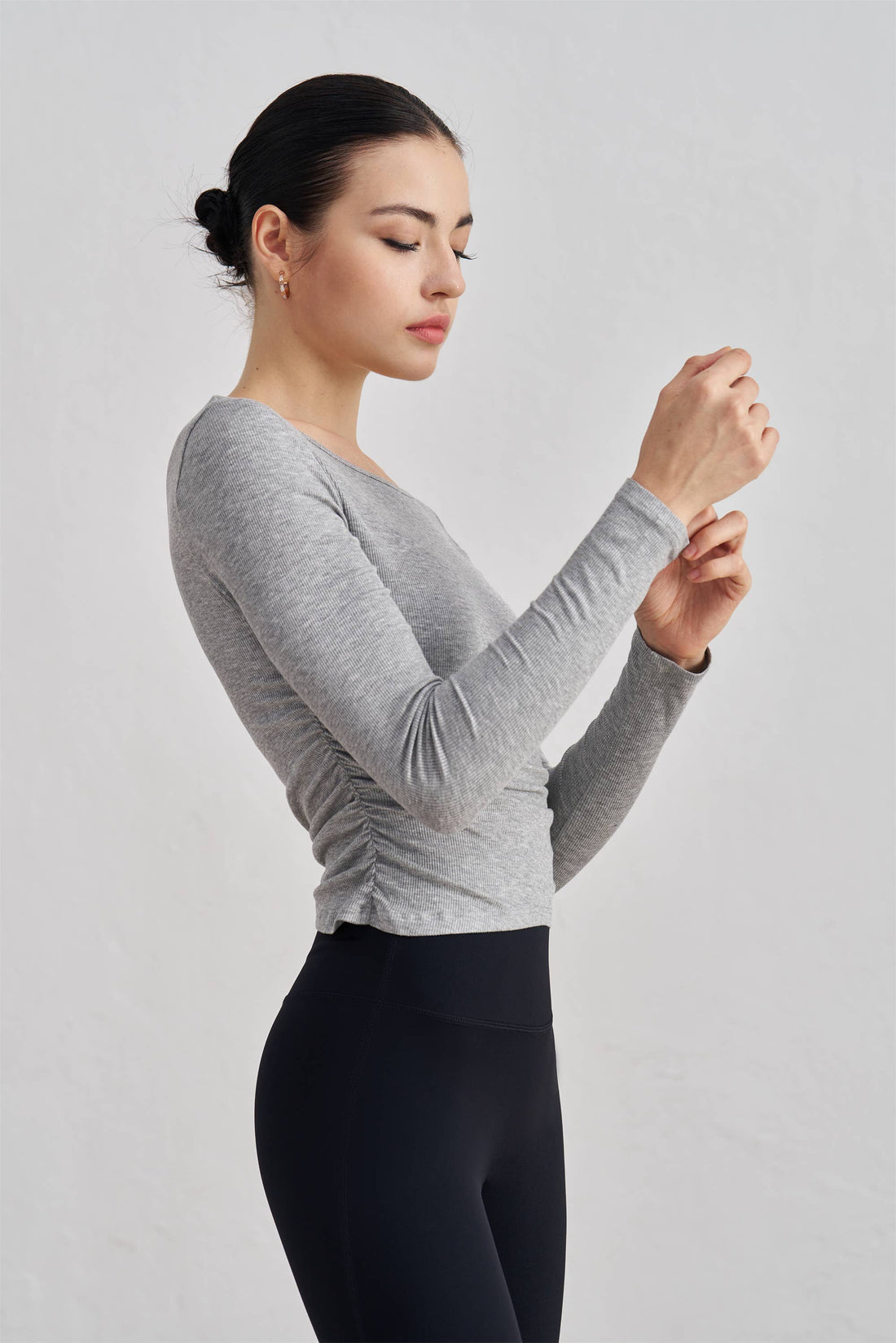 Julia Side Ruched Ribbed Long Sleeve Top