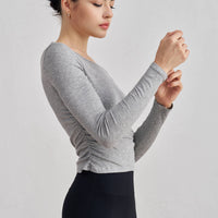 Julia Side Ruched Ribbed Long Sleeve Top