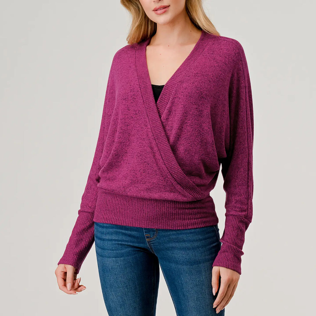 Surplice Crossover Brushed Knit Top