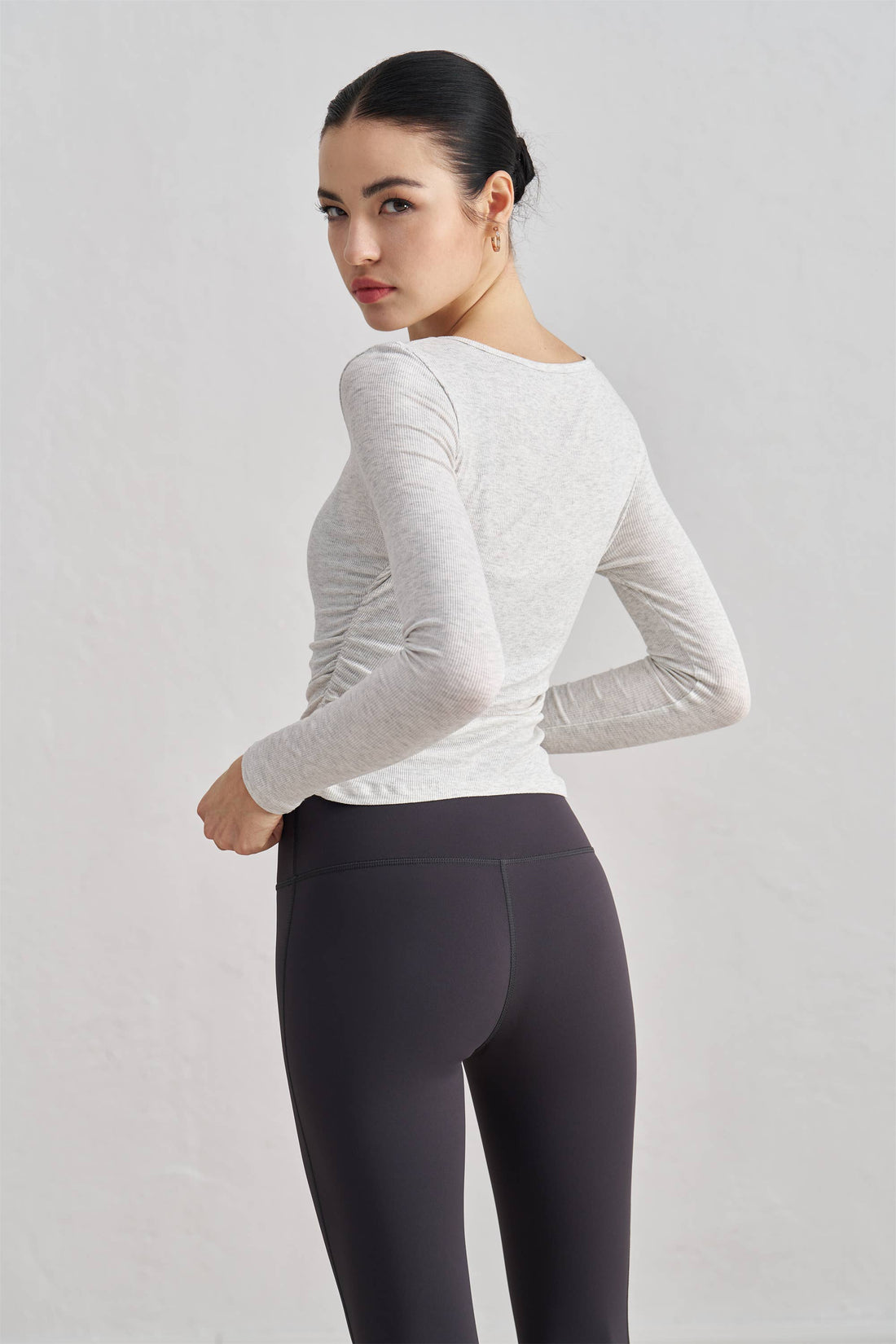 Julia Side Ruched Ribbed Long Sleeve Top