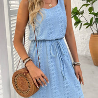 Sleeveless Lace Drawstring Dress