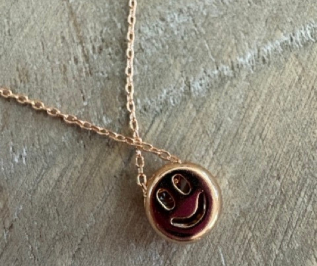 Choose Joy Reversible Smiley Face Necklace in Gold