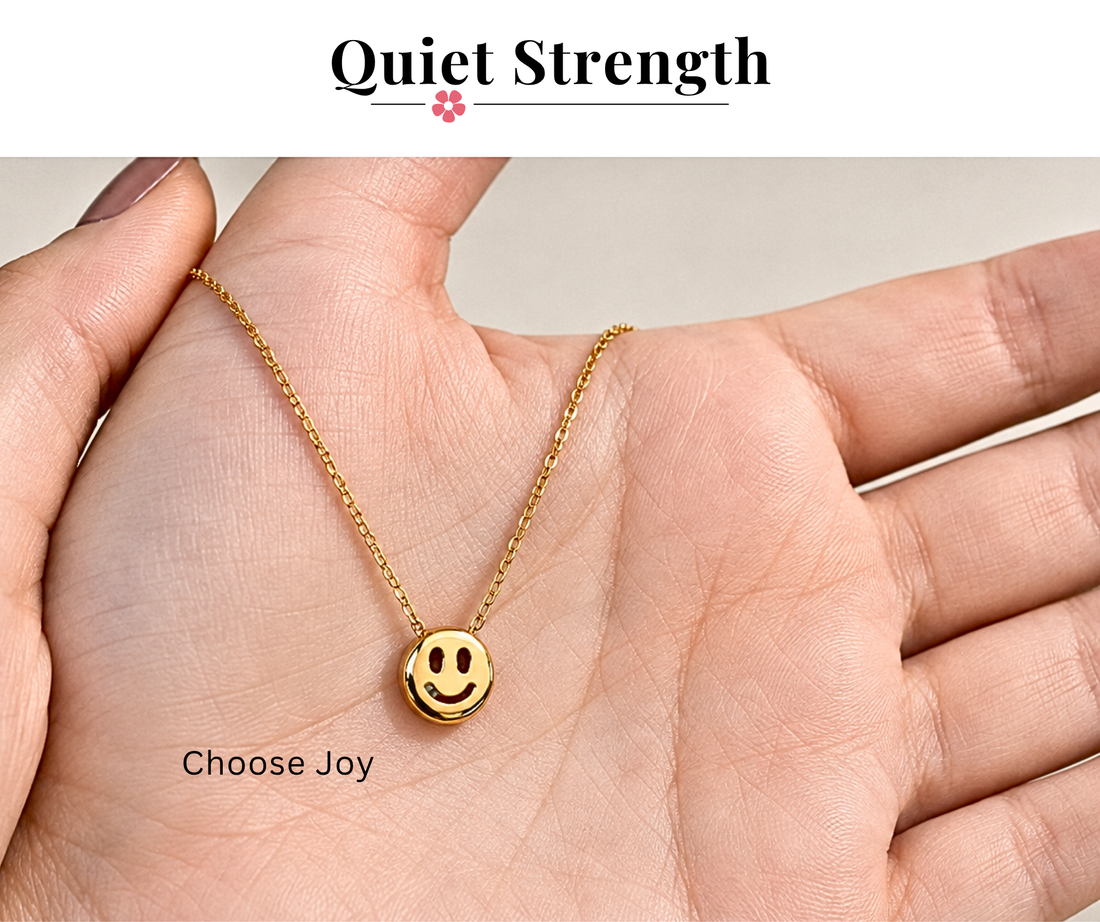 Choose Joy Reversible Smiley Face Necklace in Gold