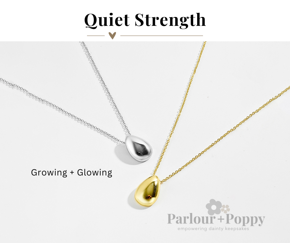 Quiet Strength "Growing and Glowing" Bean Necklace in Silver and Gold