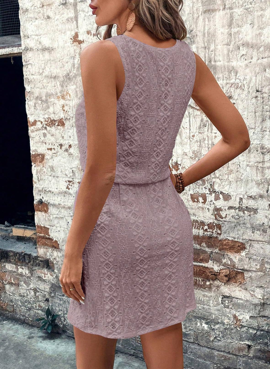 Sleeveless Lace Drawstring Dress
