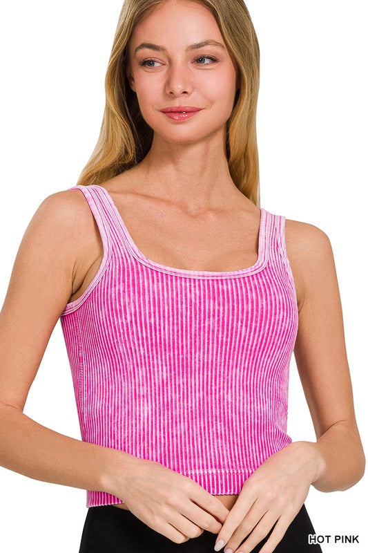 Stone Washed Padded Ribbed Crop Tank