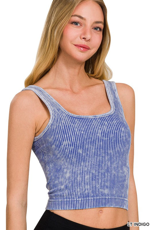 Stone Washed Padded Ribbed Crop Tank