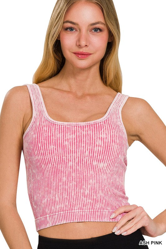 Stone Washed Padded Ribbed Crop Tank