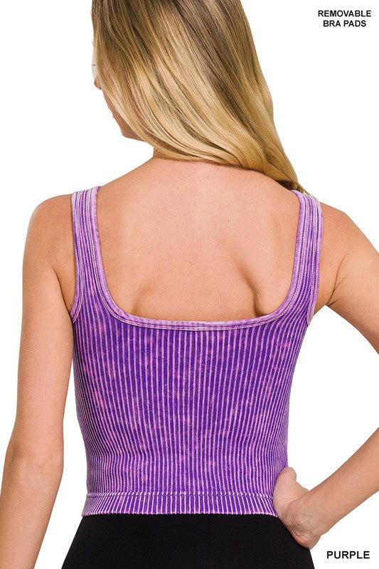 Stone Washed Padded Ribbed Crop Tank