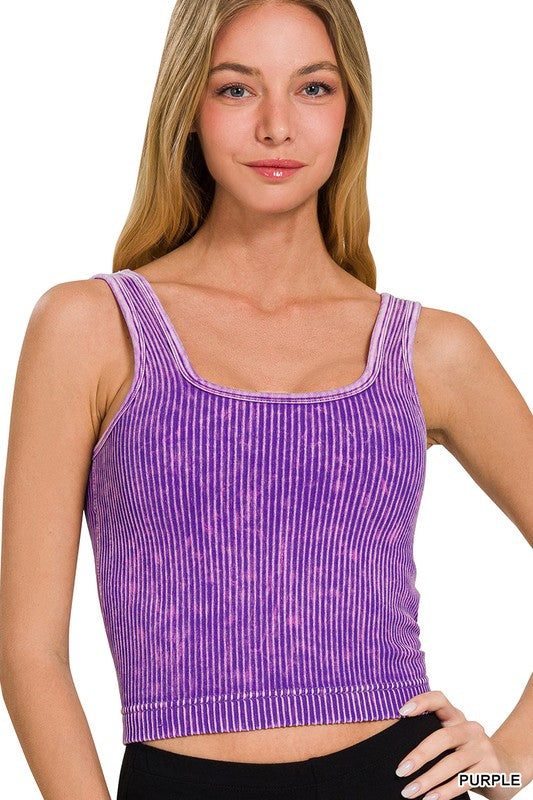 Stone Washed Padded Ribbed Crop Tank