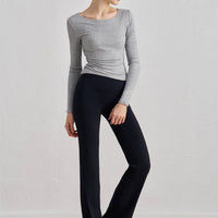 Julia Side Ruched Ribbed Long Sleeve Top