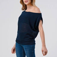 Off-Shoulder Knitted Short Sleeve Dolman
