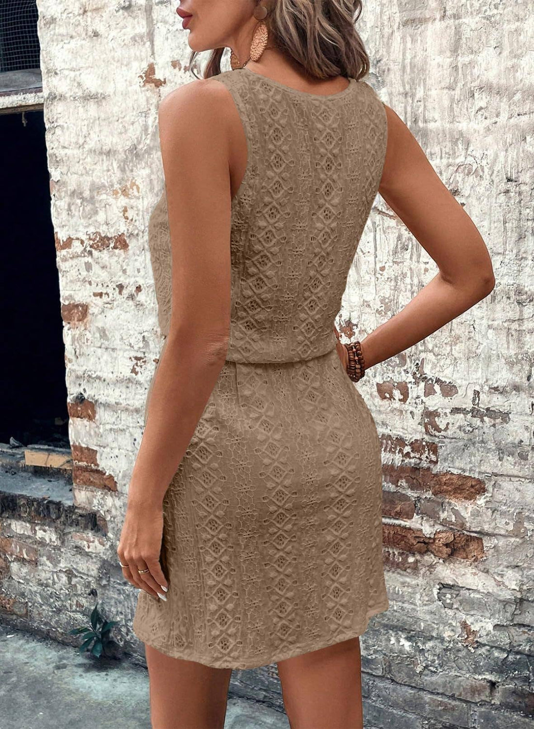 Sleeveless Lace Drawstring Dress