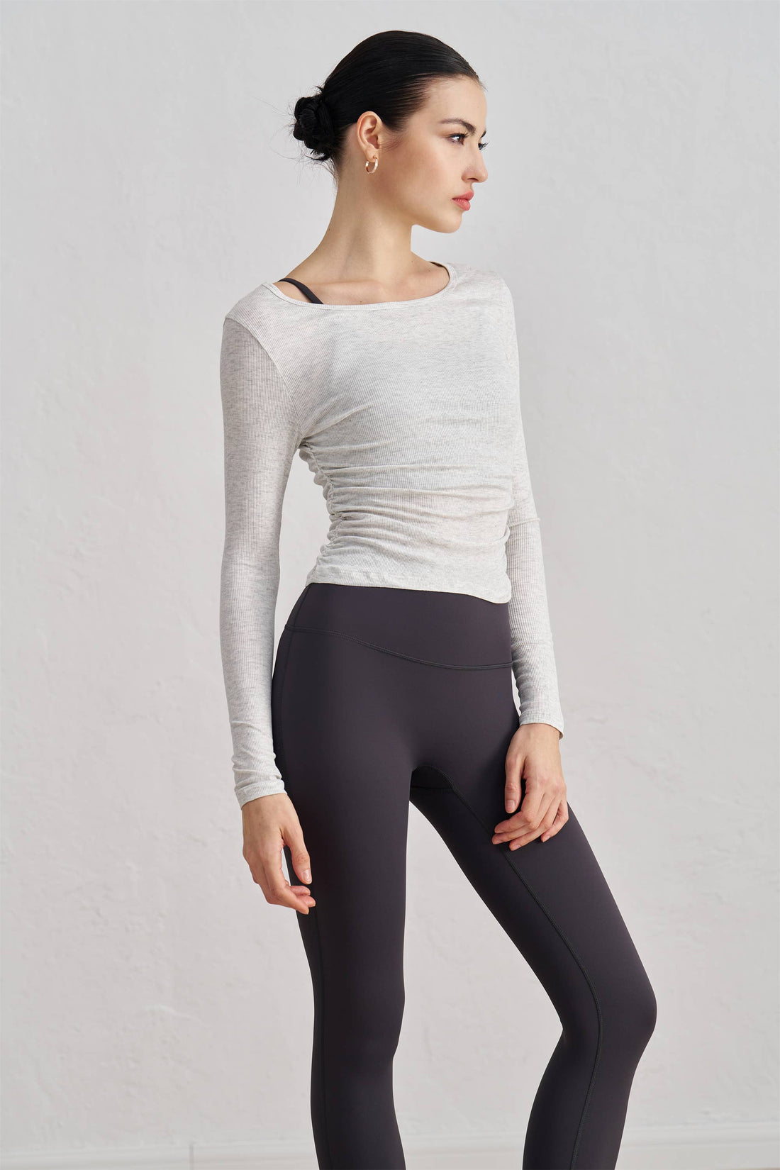 Julia Side Ruched Ribbed Long Sleeve Top