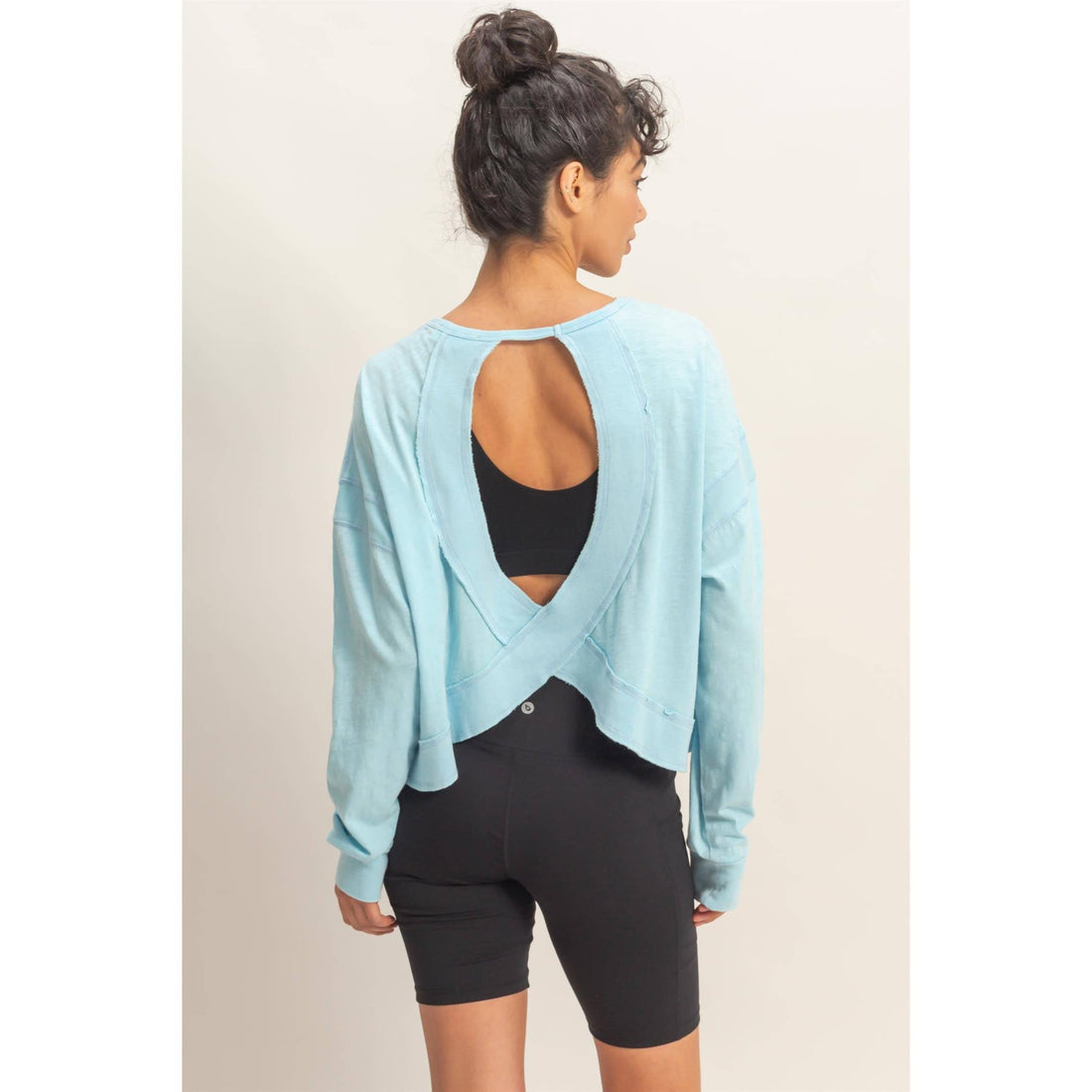 Cross Detail Open Back Long-Sleeve Top