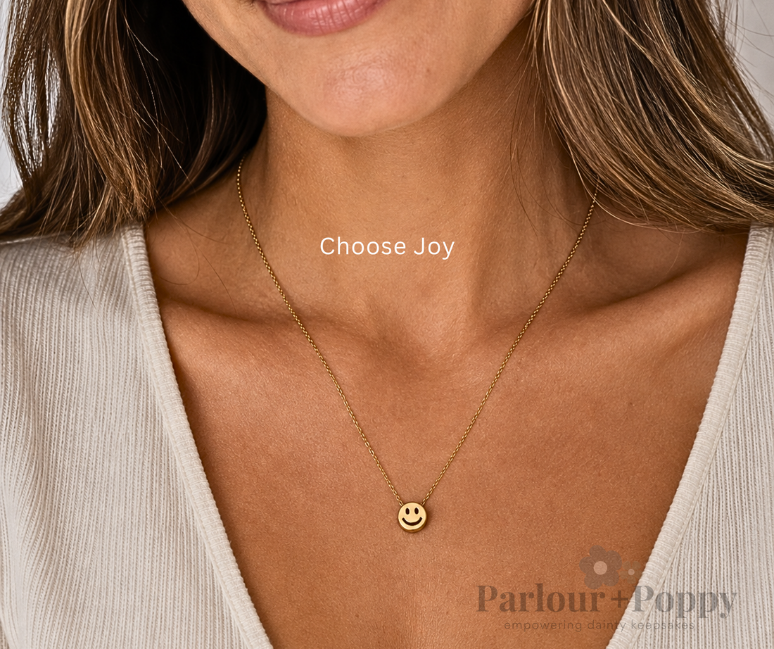 Choose Joy Reversible Smiley Face Necklace in Gold